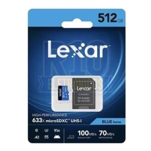 MICRO SD 512GB LEXAR BLUE SERIES 100MB/S C10 A2 U3 V30 COM ADAPTADOR